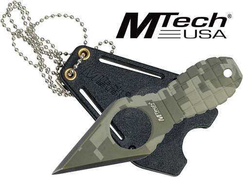 MC MTECH 2.25" SPEAR POINT NECK KNIFE W/SHEATH STONEWASH - 