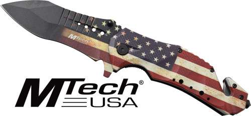 MC MTECH 3.75" DROP POINT FOLDER W/CUTTER US FLAG/SS - 