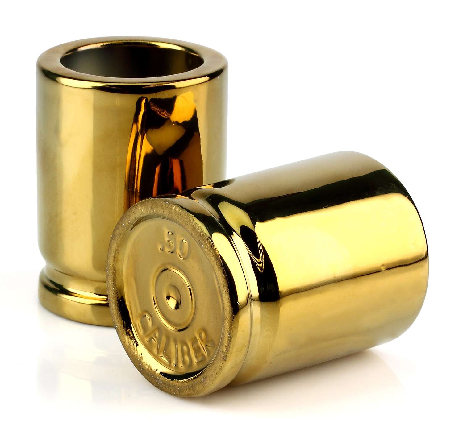 Caliber Gourmet CBGSG1002 Caliber Gourmet Shot Glasses Gold Ceramic 1 Pair Hogtown Firearms, LLC