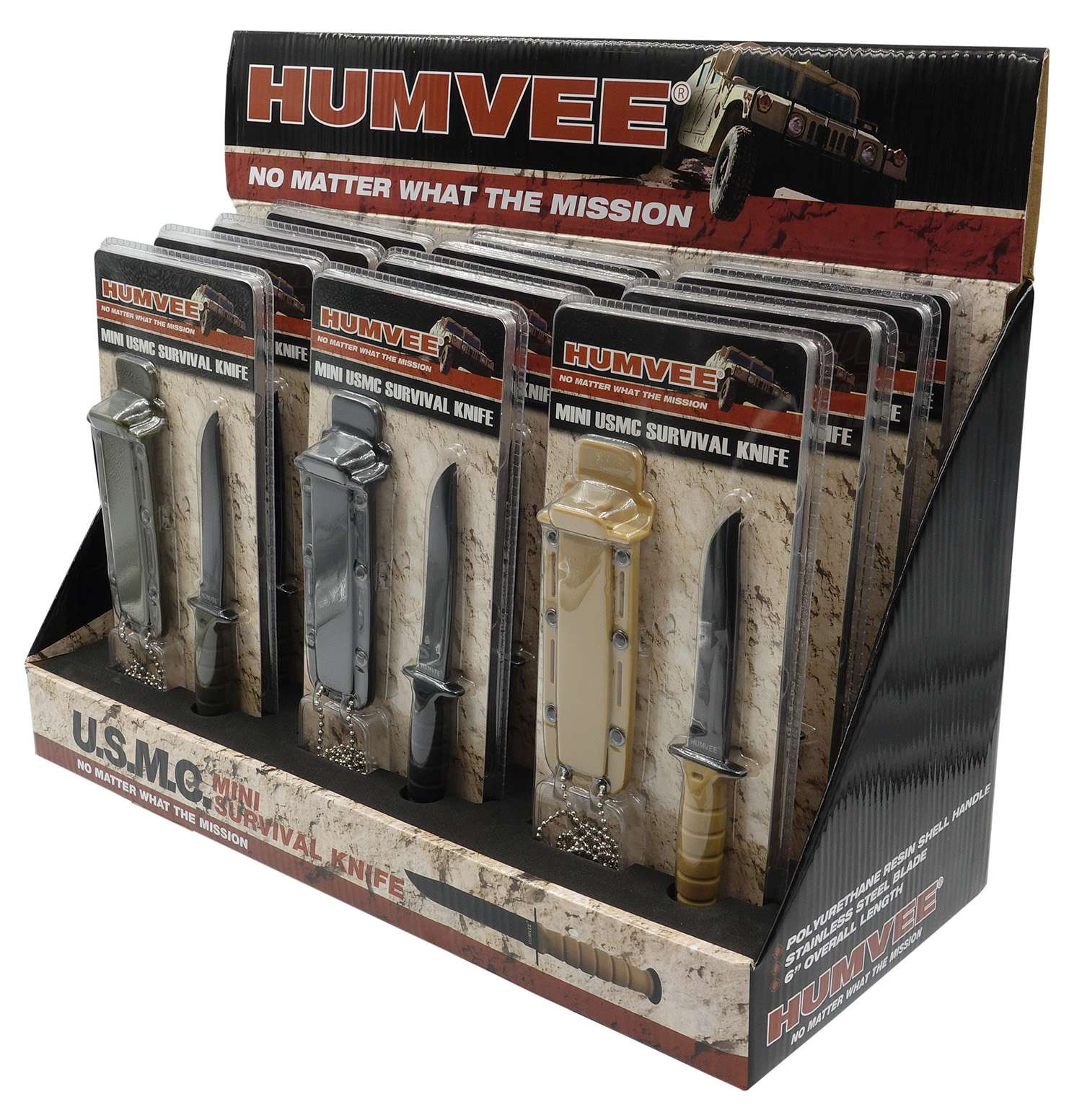 Humvee Adventure Gear HMVDBUSMC Humvee Combat Knife Display 3.5" USMC
