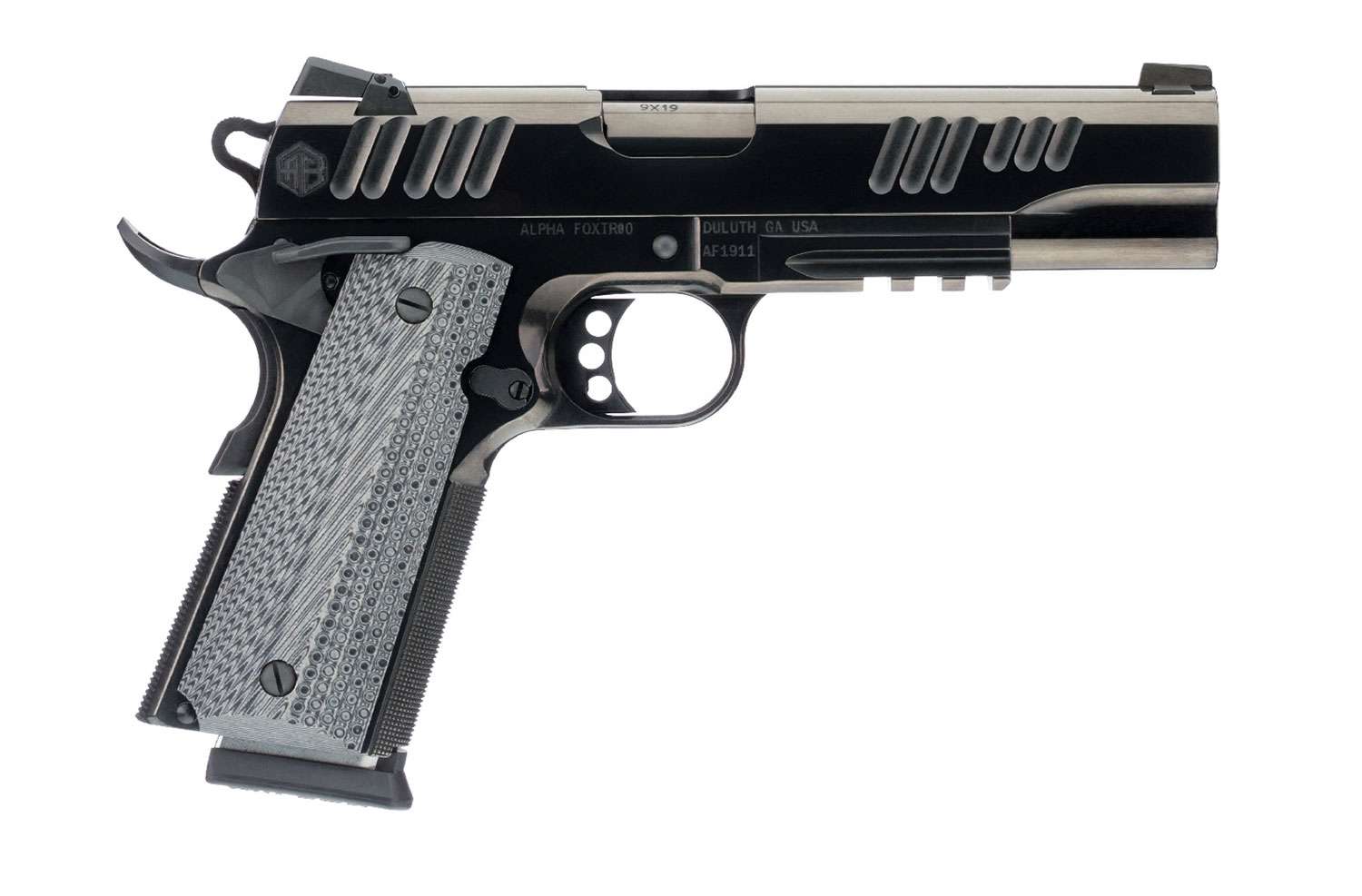 ALPHA FOXTROT AF1911E HGA 9MM 5IN BBL POLISHED BLACK DLC 10RD RDS CUT - Alpha Foxtrot