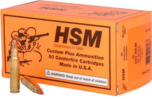 HSM AMMO .222 REMINGTON 50GR. HORNADY V-MAX 20-PACK - 