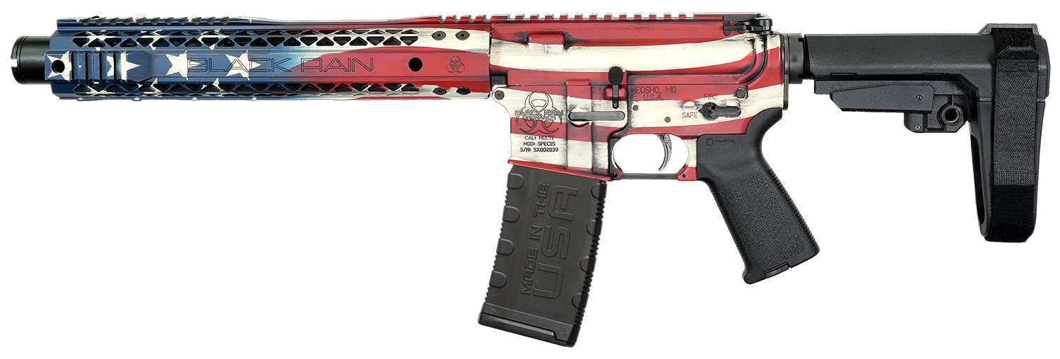 BLACK RAIN PATRIOT HGA 300BLK 10.5IN BBL AMERICAN FLAG 30RD MAG SBA3 BRACE - Black Rain