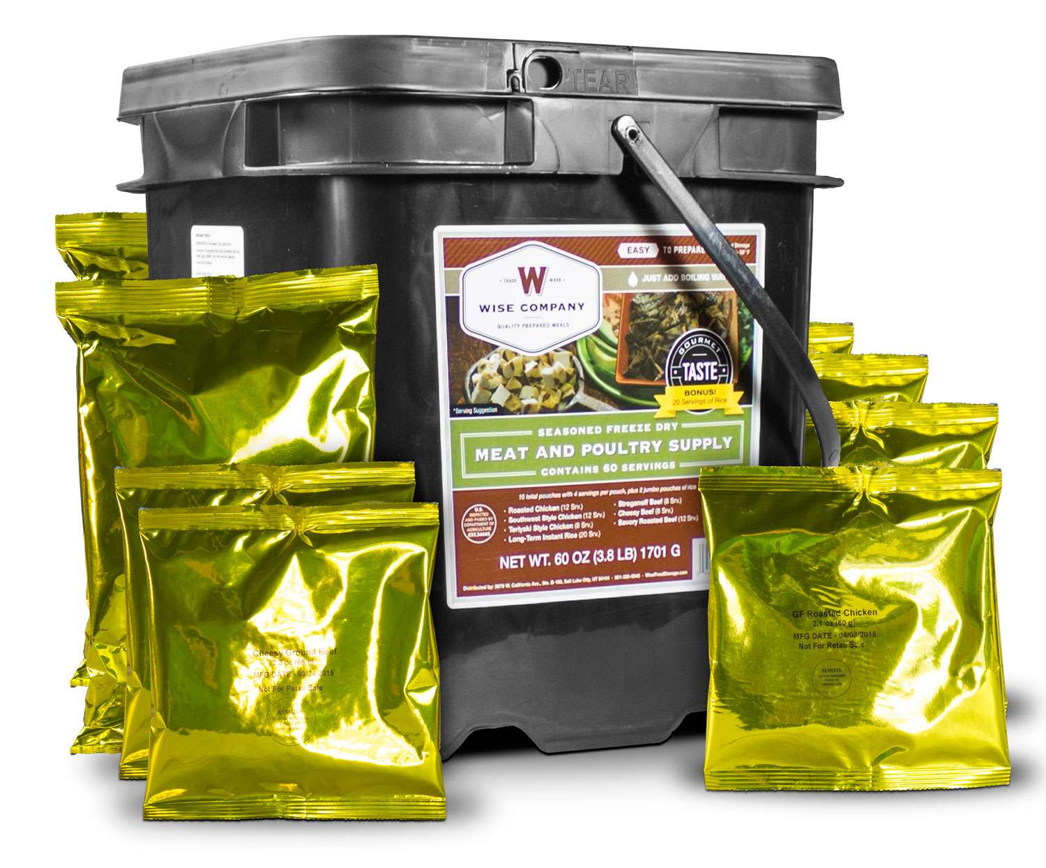 Wise Foods 07702 Grab N Go Bucket Freeze Dried Meat/Rice 60 Servings