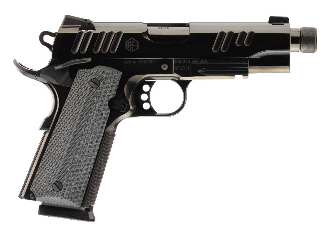 ALPHA FOXTROT AF1911-E HGA 45 AUTO 4.25IN THREADED BBL POLISHED BLACK DLC 7RD NOVAK SIGHTS - Alpha Foxtrot