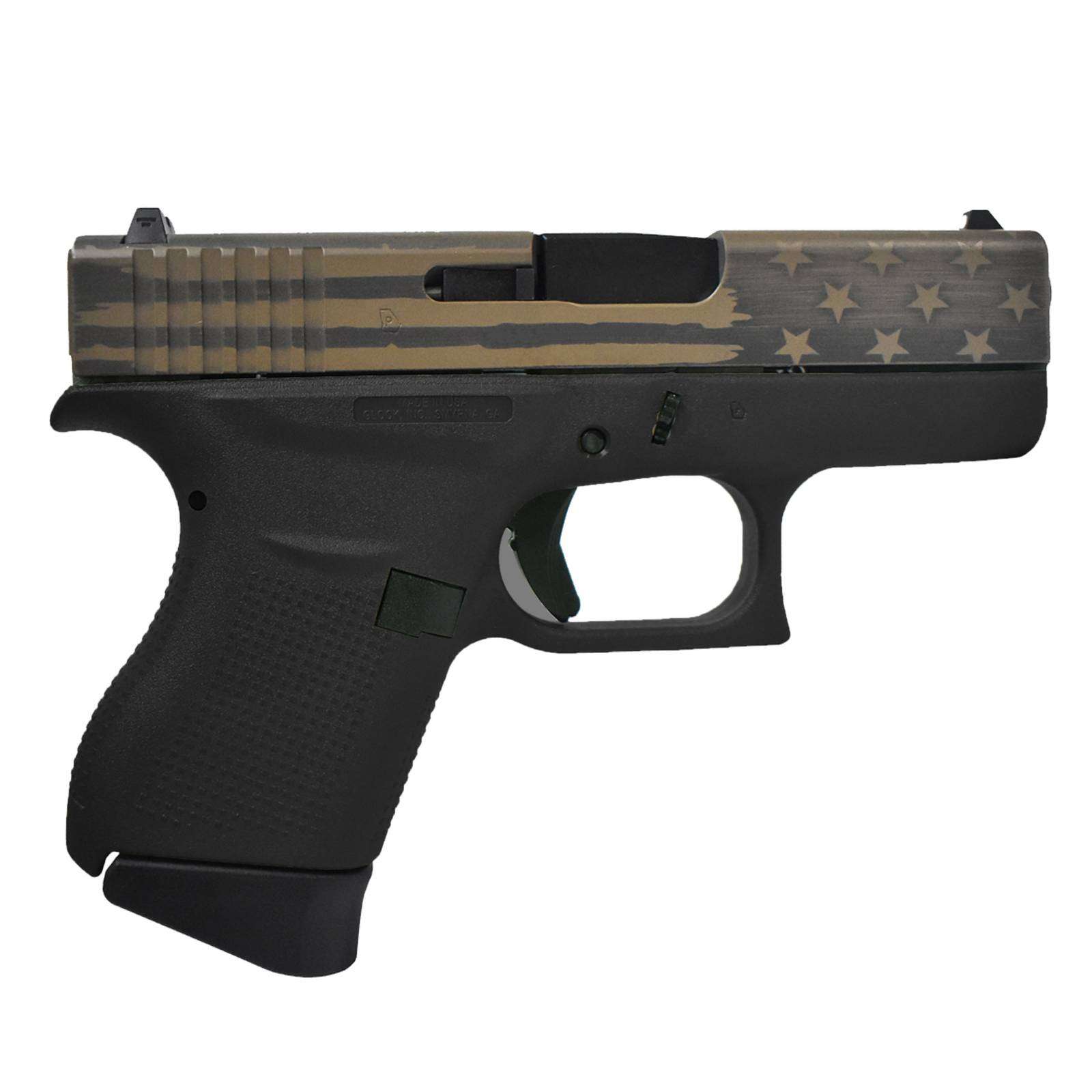 GLOCK 43 G43 HGA 9MM 3.26 IN BBL FS 5LB 2 6RD MAGS CERAKOTE ELITE BRONZE BATTLE FLAG SLIDE - Glock