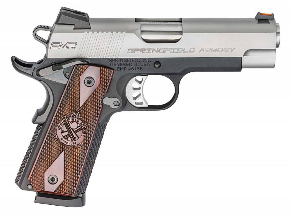 SPRINGFIELD ARMORY PI9211L 1911 EMP CHAMPION 9MM LUGER 4" 10+1 BLACK HARDCOAT ANODIZED STAINLESS STEEL SLIDE CROSSED CANNON COCOBOLO GRIP