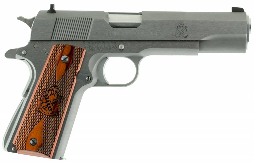 Springfield Armory Pb9151l 1911 Mil Spec 45 Acp 5 71 Stainless Steel Crossed Cannon Cocobolo 2858