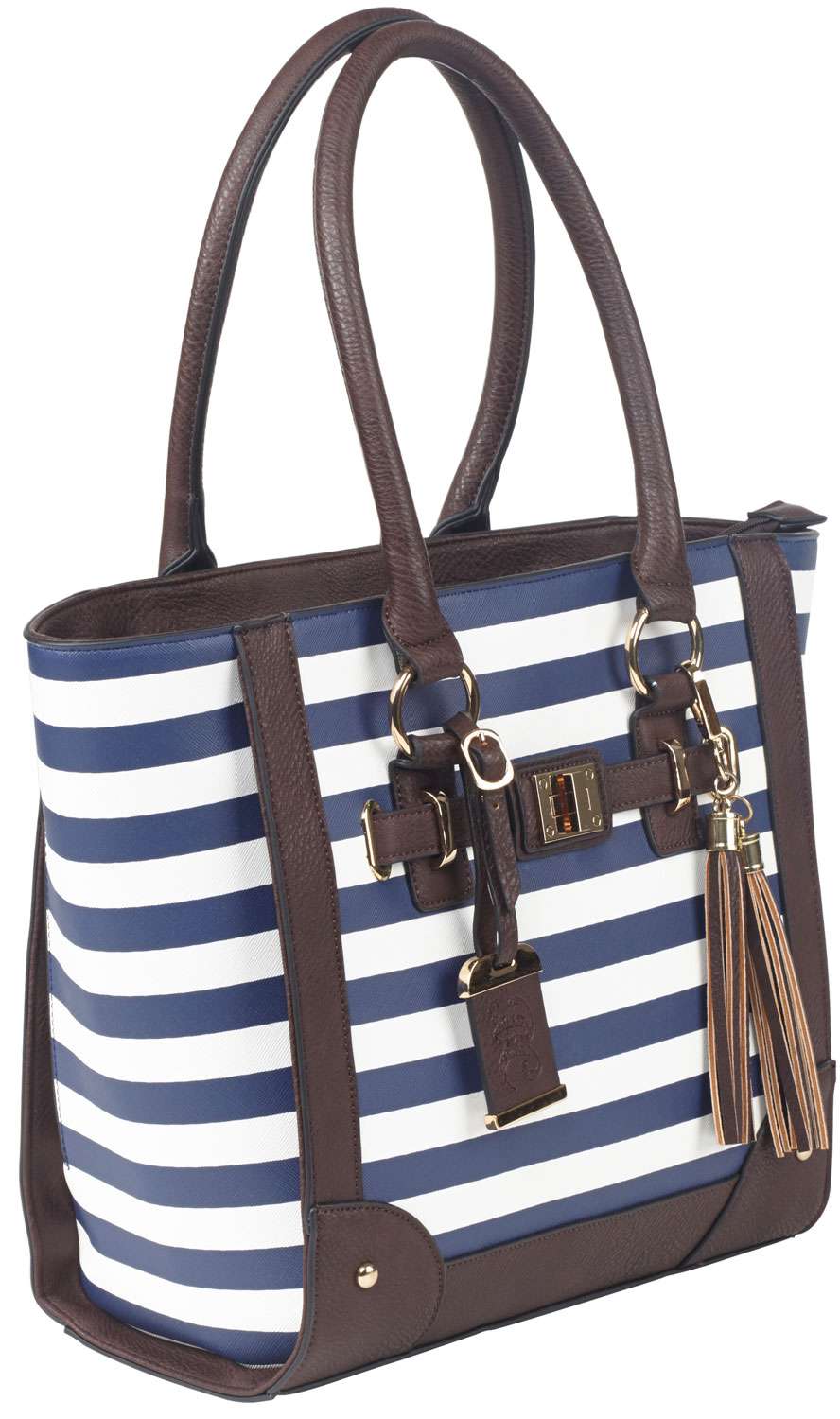 Bulldog CASES Tote Style Purse W/Holster - Navy Stripe (17" X 12" 5")