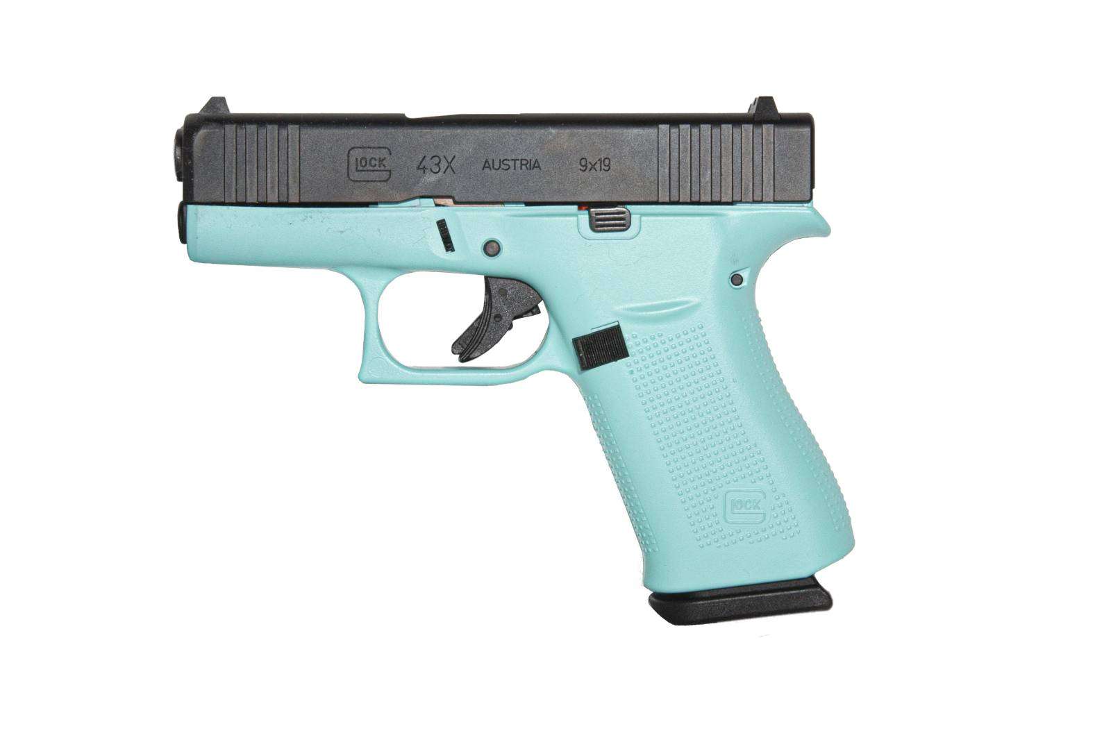 GLOCK 43X G43X HGA 9MM 3.6 IN BBL FS 5LB BLACK 2 10RD MAGS CERAKOTE ROBIN EGG BLUE FRAME - Glock