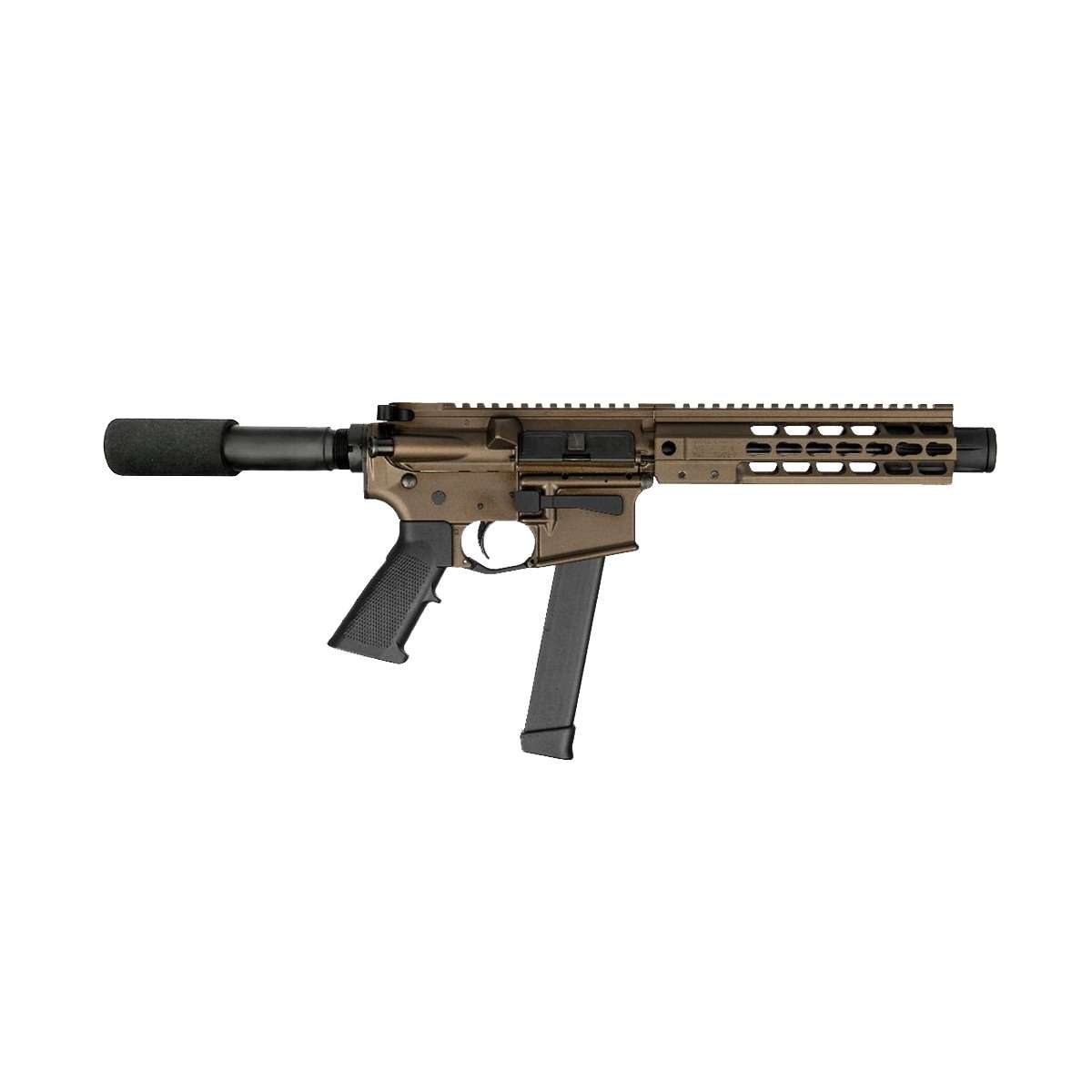 BRIGADE MFG BM-9 HGA 9MM 9IN BBL 8IN RAIL FORGED BURNT BRONZE PADDED BUFFER TUBE 33RD MAG MINI CAN - Brigade Firearms