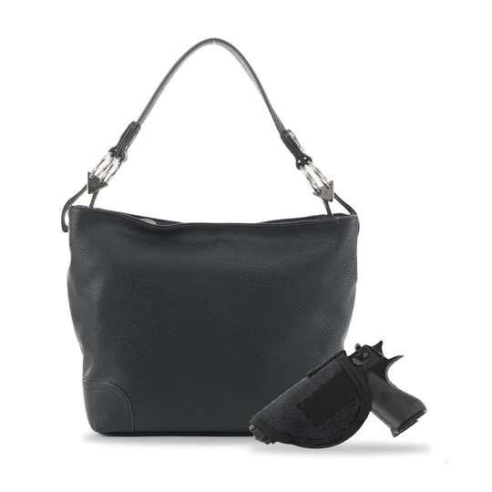 JESSIE & JAMES LYDIA LOCK AND KEY HOBO SHOULDER BAG 9 H X 11 W X 4 D ( BLACK ) - Jessie & James Handbags