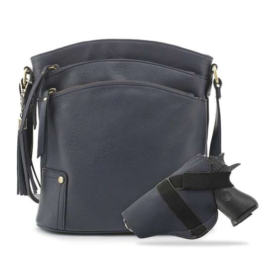 JESSIE & JAMES ROBIN CONCEALED CARRY LOCK AND KEY CROSSBODY HANDBAG 11 H X 10.25 W X 3 D ( NAVY ) - Jessie & James Handbags