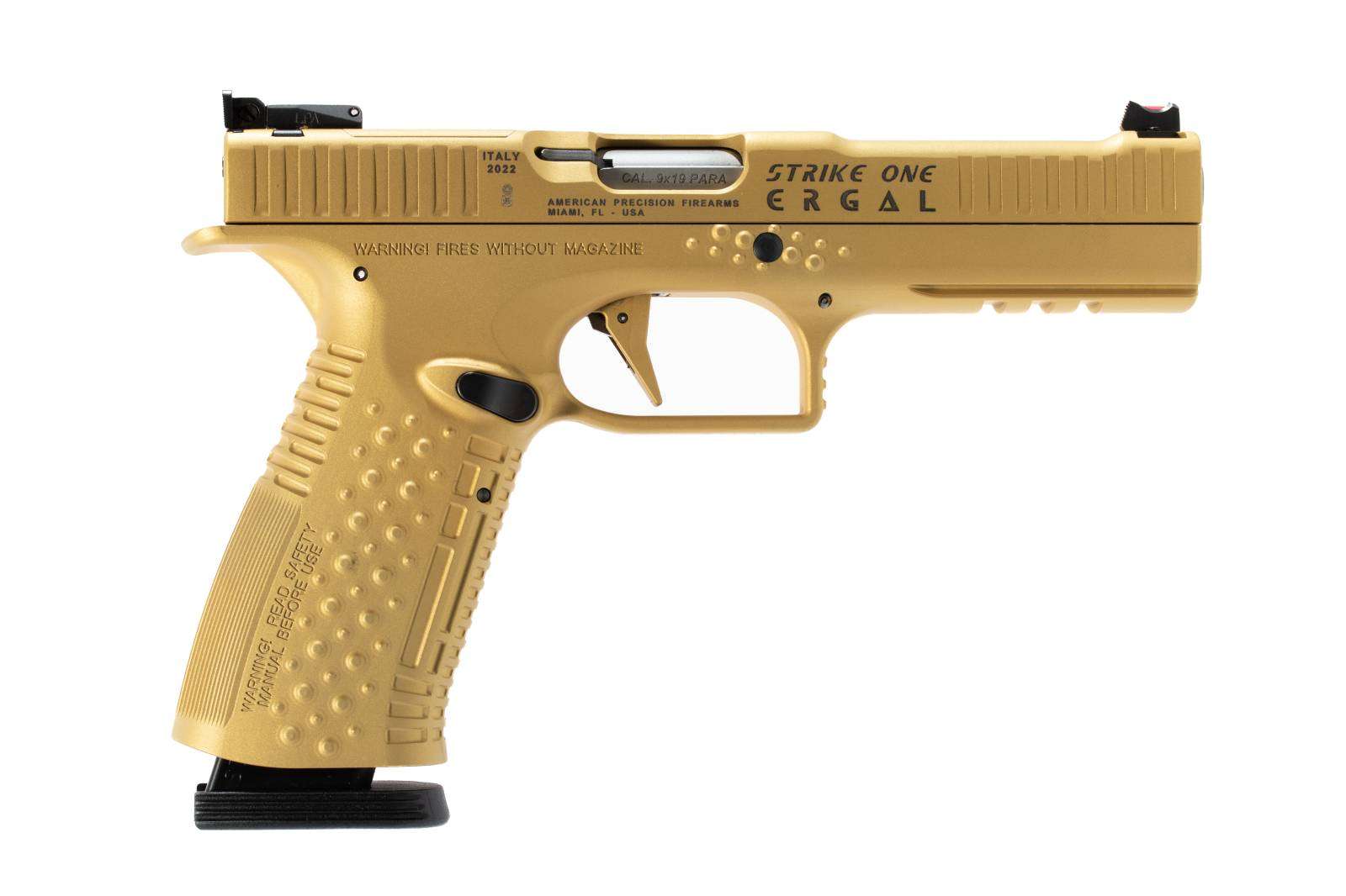 AMERICAN PREC FIREARMS STRIKE ONE ERGAL HGA 9MM 5 IN BBL ADJ SIGHT COMP TRIG GOLD 2/17RD MAGS - American Precision Firearms