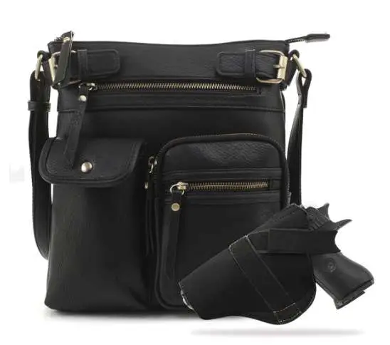 JESSIE & JAMES SHELBY CONCEALED CARRY LOCK AND KEY CROSSBODY HANDBAG 11 H X 9.5 W X 1.5 D ( BLACK ) - Jessie & James Handbags