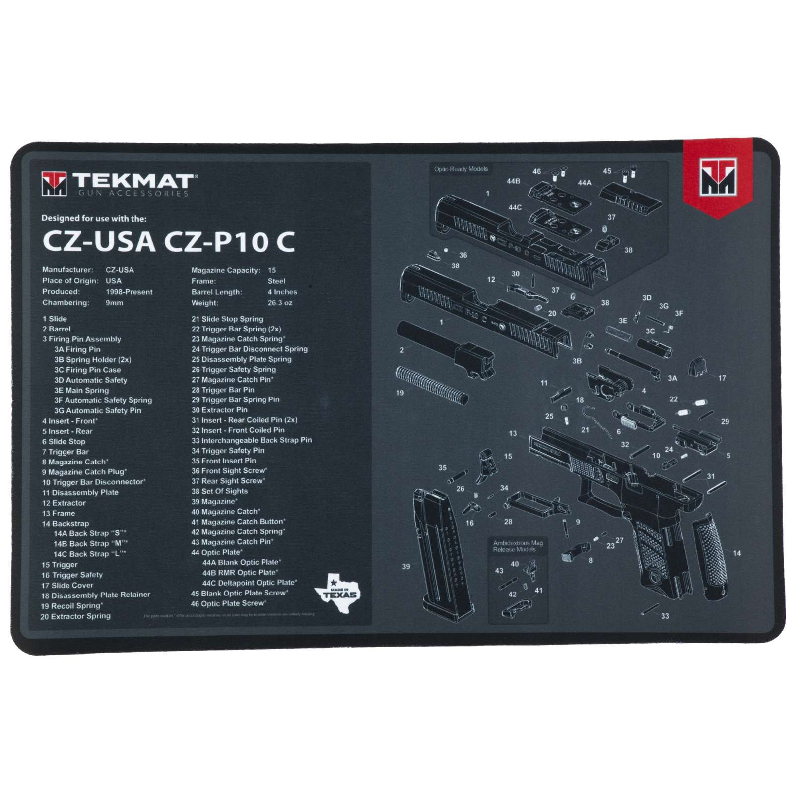 TekMat Gun Cleaning Mat CZ P10C 11" x 17" Black-img-0