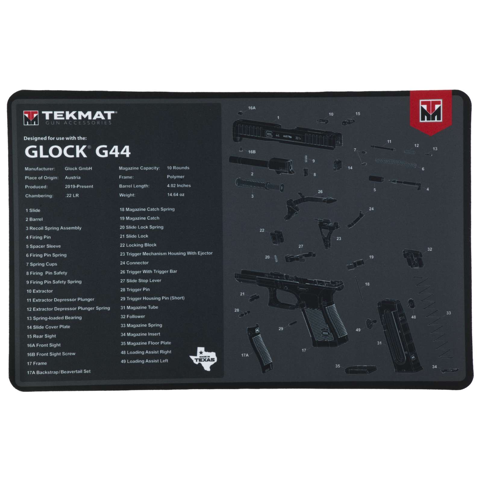 TekMat Gun Cleaning Mat Glock 44 11" x 17" Black-img-0