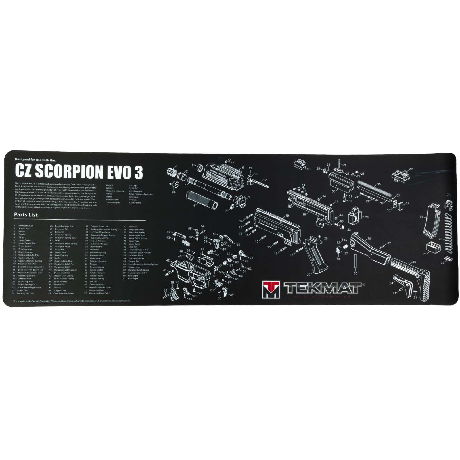TekMat Gun Cleaning Mat CZ Scorpion 12"x36" Black-img-0