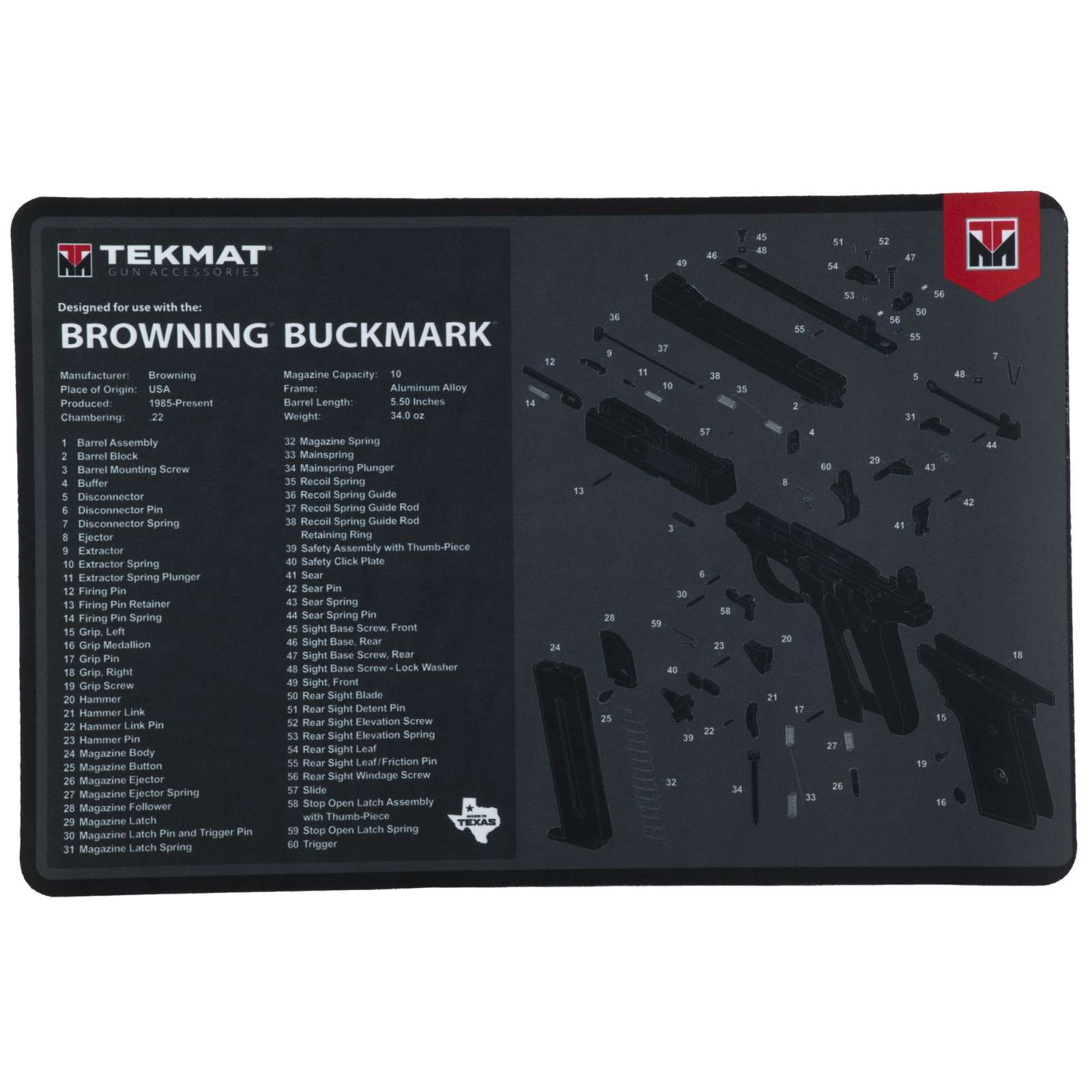 TekMat Gun Cleaning Mat Browning Buckmark 11"x17" Black-img-0
