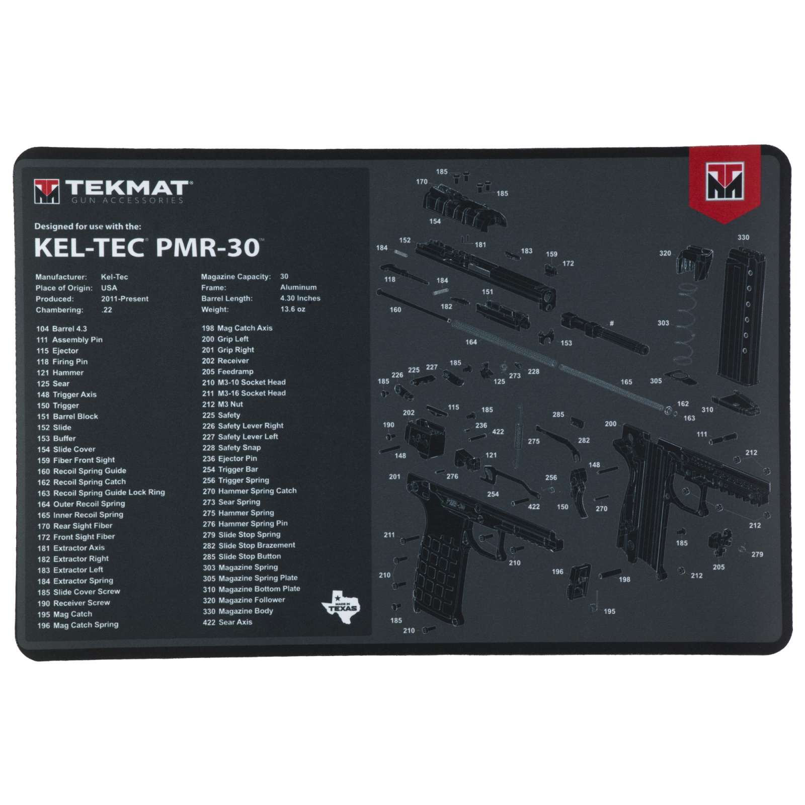TekMat Cleaning Mat Kel-Tec PMR-30 Pistol Size 11"x17" Black-img-0