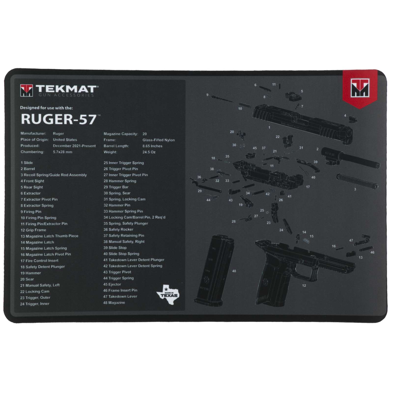 TekMat Gun Cleaning Mat Ruger Five Seven 11"x17" Black-img-0