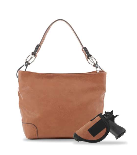 JESSIE & JAMES LYDIA LOCK AND KEY HOBO SHOULDER BAG 9 H X 11 W X 4 D ( TAN ) - Jessie & James Handbags