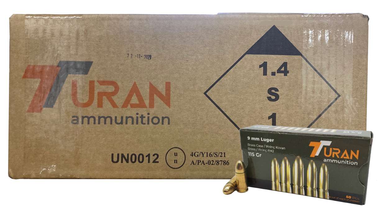 TURAN 9MM 115GR FMJ BRASS CASE 1000RD - 