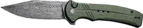 CIVIVI KNIFE COGENT 3.47" GREEN MICARTA/DAMASCUS BTTN LK - 