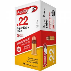 Aguila 1B220110 Standard High Velocity 22 Short 29 gr Copper-Plated Solid Point 50 Bx/ 20 Cs
