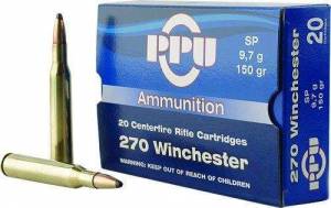 PPU PP2702 Standard Rifle  270 Win 150 gr Soft Point (SP) 20 Bx/ 10 Cs