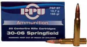 PPU PP30062 Standard Rifle  30-06 Springfield 165 gr Pointed Soft Point (PSP) 20 Bx/ 10 Cs