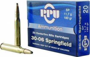 PPU PP30063 Standard Rifle  30-06 Springfield 180 gr Soft Point (SP) 20 Bx/ 10 Cs
