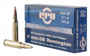 PPU PP708 Metric Rifle  7mm-08 Rem 140 gr Pointed Soft Point Boat Tail (PSPBT) 20 Bx/ 10 Cs