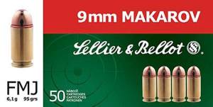 Sellier & Bellot SB9MAK Handgun  9x18 Makarov 95 gr Full Metal Jacket (FMJ) 50 Bx/ 20 Cs