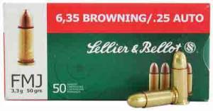 Sellier & Bellot SB25A Handgun  25 ACP 50 gr Full Metal Jacket (FMJ) 50 Bx/ 40 Cs