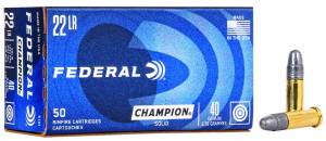 A round that handles all your rimfire hunting and training needs, Federal ® Champion.22 LR Rimfire Ammo delivers reliable performance at an affordable price. This cartridge's sweet-spot velocity design makes it a great round for autoloading firearms. Buil