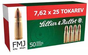 Sellier & Bellot SB762TOK Handgun  7.62x25mm Tokarev 85 gr Full Metal Jacket (FMJ) 50 Bx/ 30 Cs