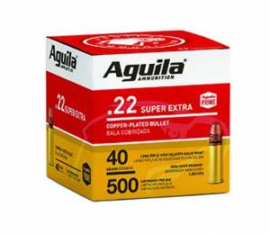 Aguila 1B221115 Standard High Velocity 22 LR 40 gr Copper-Plated Solid Point 500 Bx/ 4 Cs